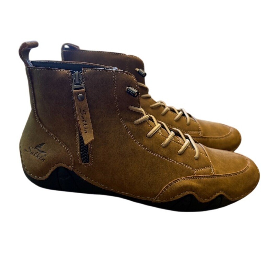Salkin Men's Brown Suede Chukka Ankle Boots Lace Up Side Zip Size 13 EU 47